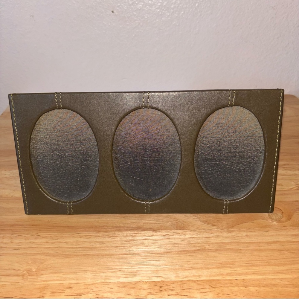 Dark Brown Photo Frame With 3 Openings, Faux Leather
